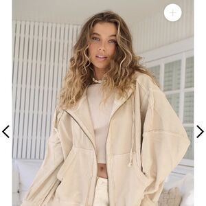 Free People We The Free Camden Full Zip Hoodie Small Summer Khaki Oversized S